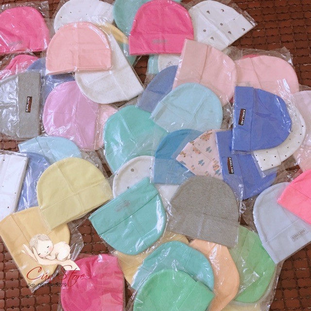 Mũ vải thun sơ sinh tròn cotton 2 lớp dùng cho bé sơ sinh 0-3 tháng