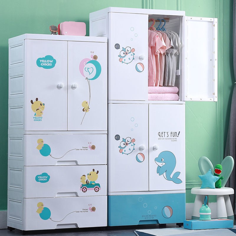 tủ quần áo trẻ em cửa đôi dày hoạt hình đựng đồ phòng ngủ cho bé đơn giản lắp ráp bằng nhựa treo