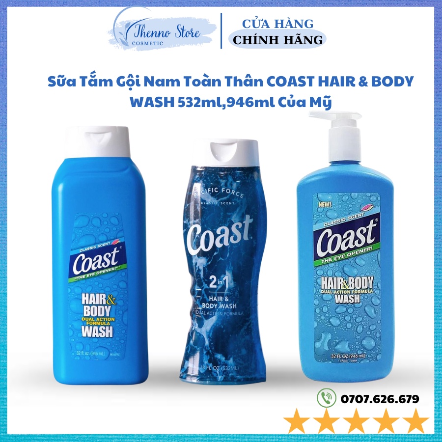 Sữa Tắm Gội Nam Toàn Thân COAST HAIR &amp; BODY WASH 532ml,946ml Của Mỹ