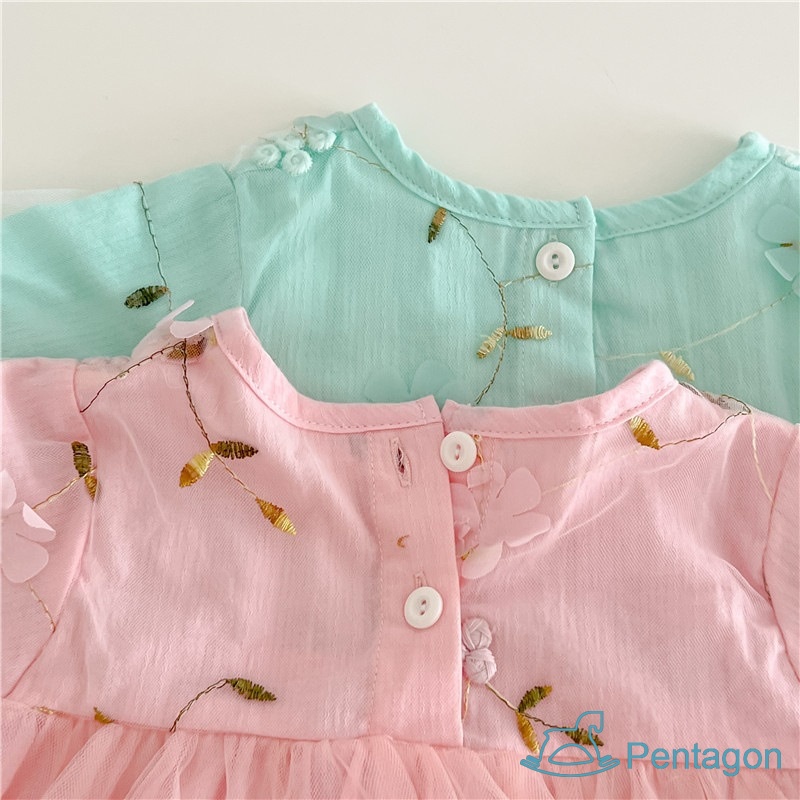 Áo Liền Quần Tam Giác Tay Dài Vải Lưới Mềm Thêu Họa Tiết Thổ Cẩm Dễ Thương Cho Bé Gái Sơ Sinh