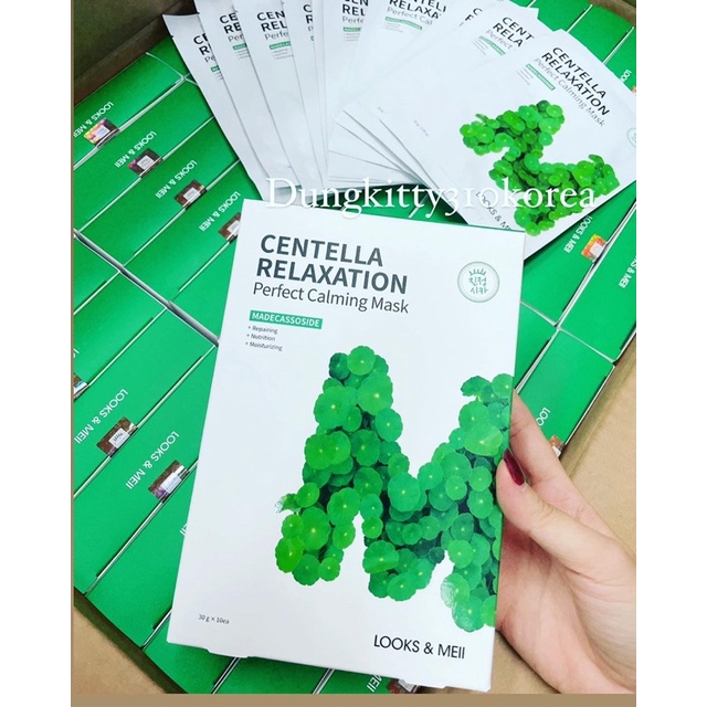 Mặt Nạ Tinh Chất Rau Má Cho Da Dầu Mụn LOOKS &amp; MEII Centella Relaxation Perfect Calming Mask