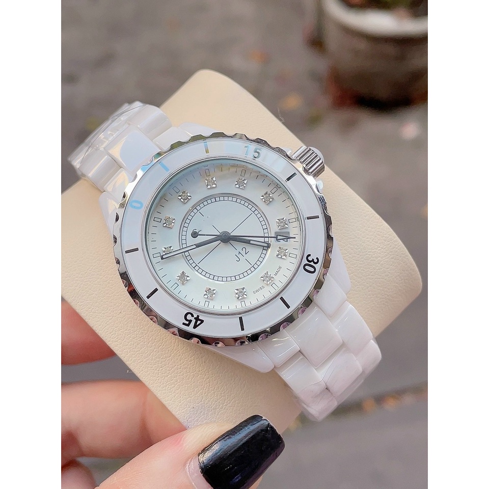 ĐỒNG HỒ NỮ UNISEX DÂY ĐÁ CERAMIC - MÀU ĐEN/TRẮNG - VỎ SILVER - SIZE 34MM VÀ 40MM