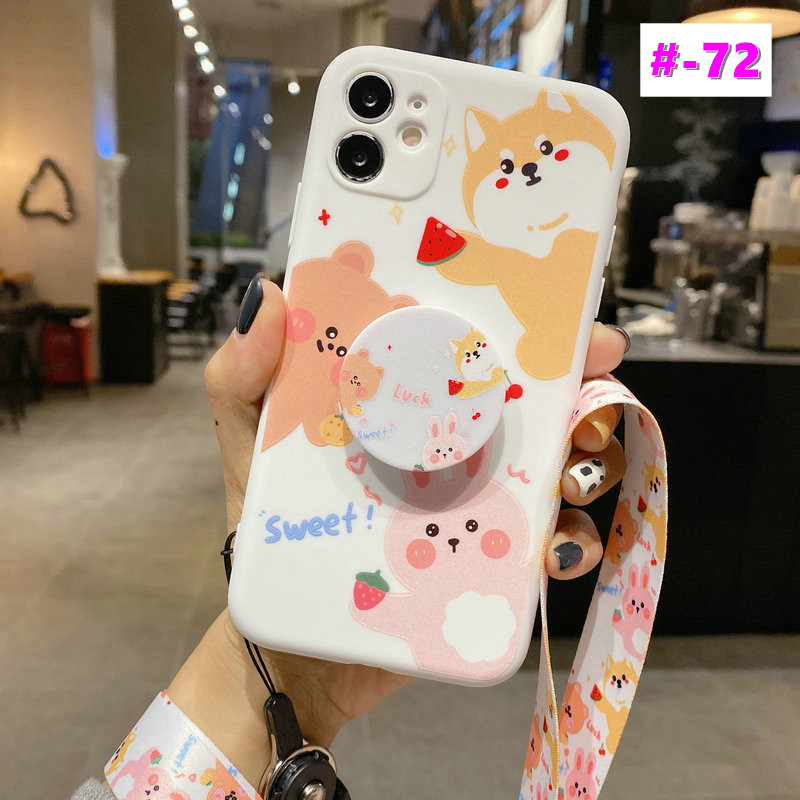 OPPO A15 A12 A12E A5 A9 2020 A3s A5s A7 A39 A57 A83 F1s F1 Plus F5/F5 Youth F9 Pro F11 Soft Happy Duck With Flower Fruit Zoo Con Vịt Trái Cây Dây Buộc Lanyard Case