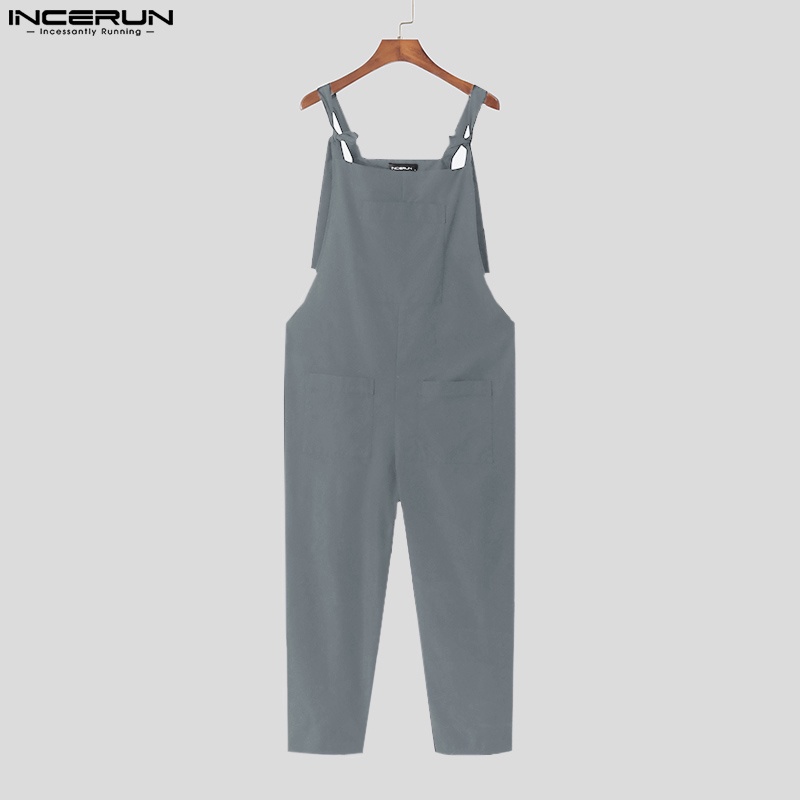 Bộ áo liền quần INCERUN hai dây màu trơn 3 màu thời trang dành cho nam