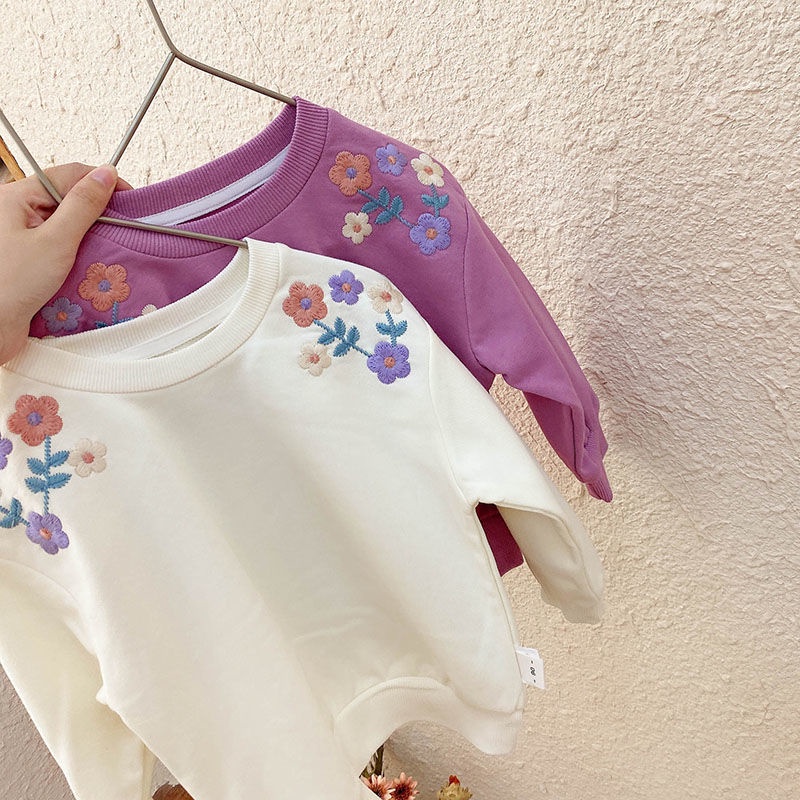 Áo Thun Cotton Nguyên Chất Thêu Hoa Phong Cách Nông Thôn Mới Cho Bé Gái