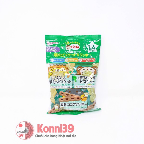 Bánh ăn dặm Wakodo vị rau củ và bánh cacao bổ sung DHA cho bé từ 1 tuổi 4 tháng 71g
