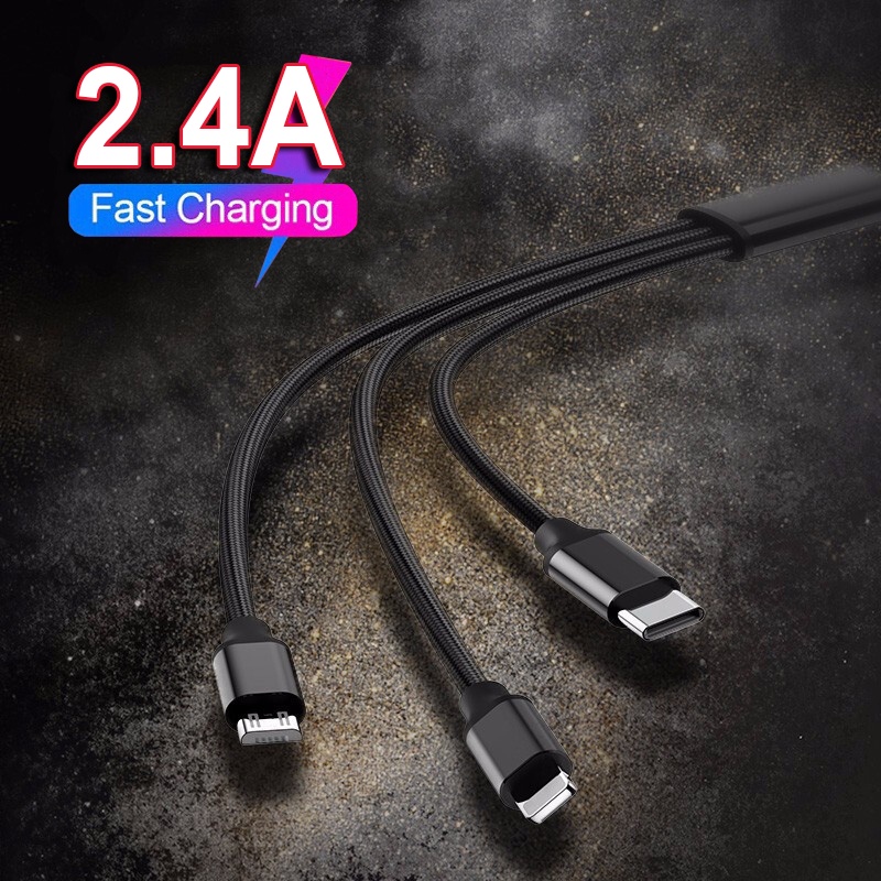 Dây cáp sạc nhanh 2.4A S P 3 trong 1 dây dủ cho điện thoại samsung, xiaomi không nóng máy