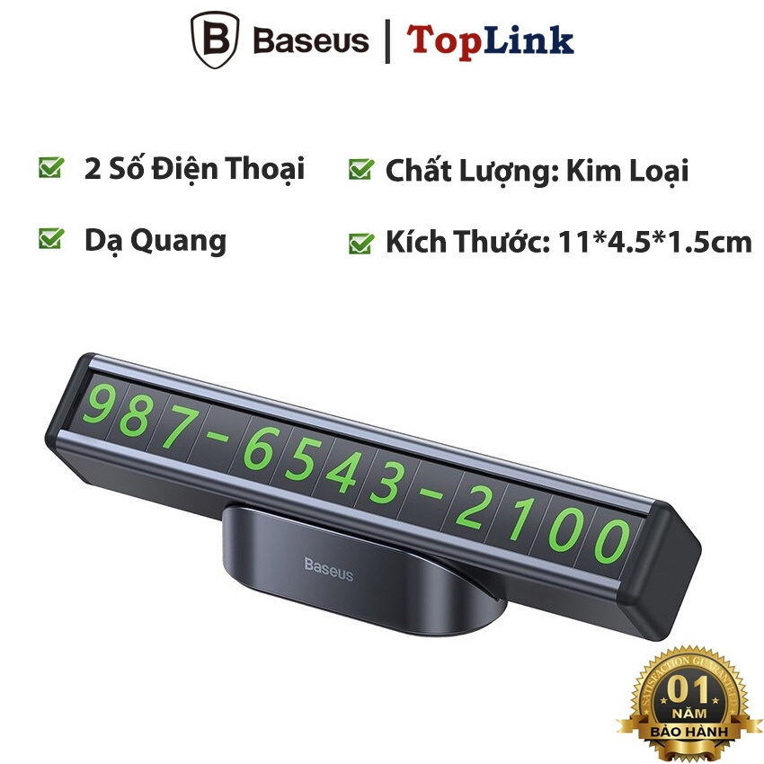 Bảng Ghi Số Điện Thoại Trên Ô Tô Baseus Chất Liệu Kim Loại, Số Phản Quang, Để Được 2 Số - Toplink