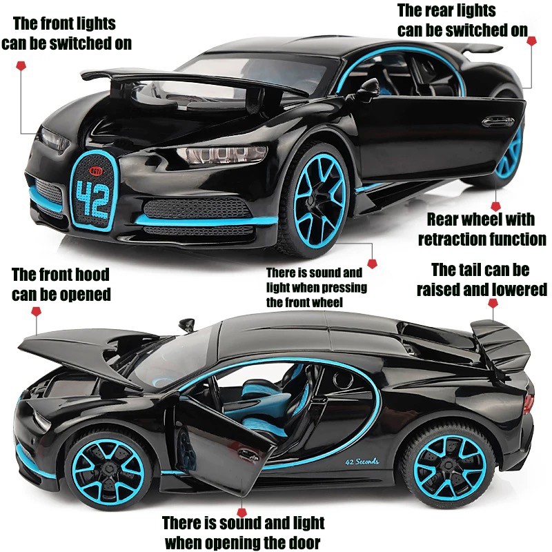 Mô Hình Xe Ô Tô Bugatti Chiron Có Đèn Và Âm Thanh Bằng Hợp Kim Tỉ Lệ 1: 32 Cho Bé Trai