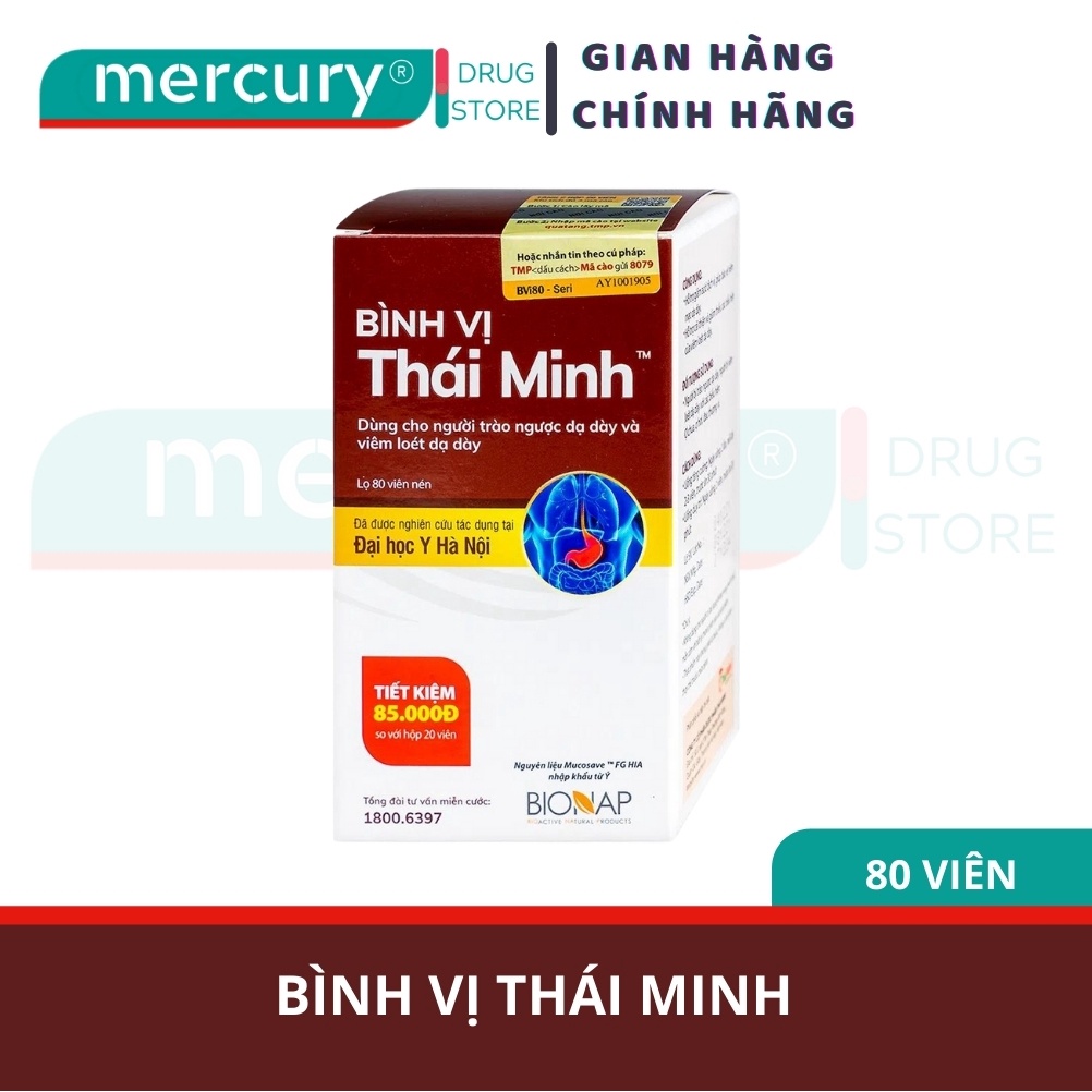 Viên Uống Bình Vị Thái Minh Hỗ Trợ Giảm Acid Dịch Vị & Bảo Vệ Niêm Mạc Dạ Dày 80 Viên