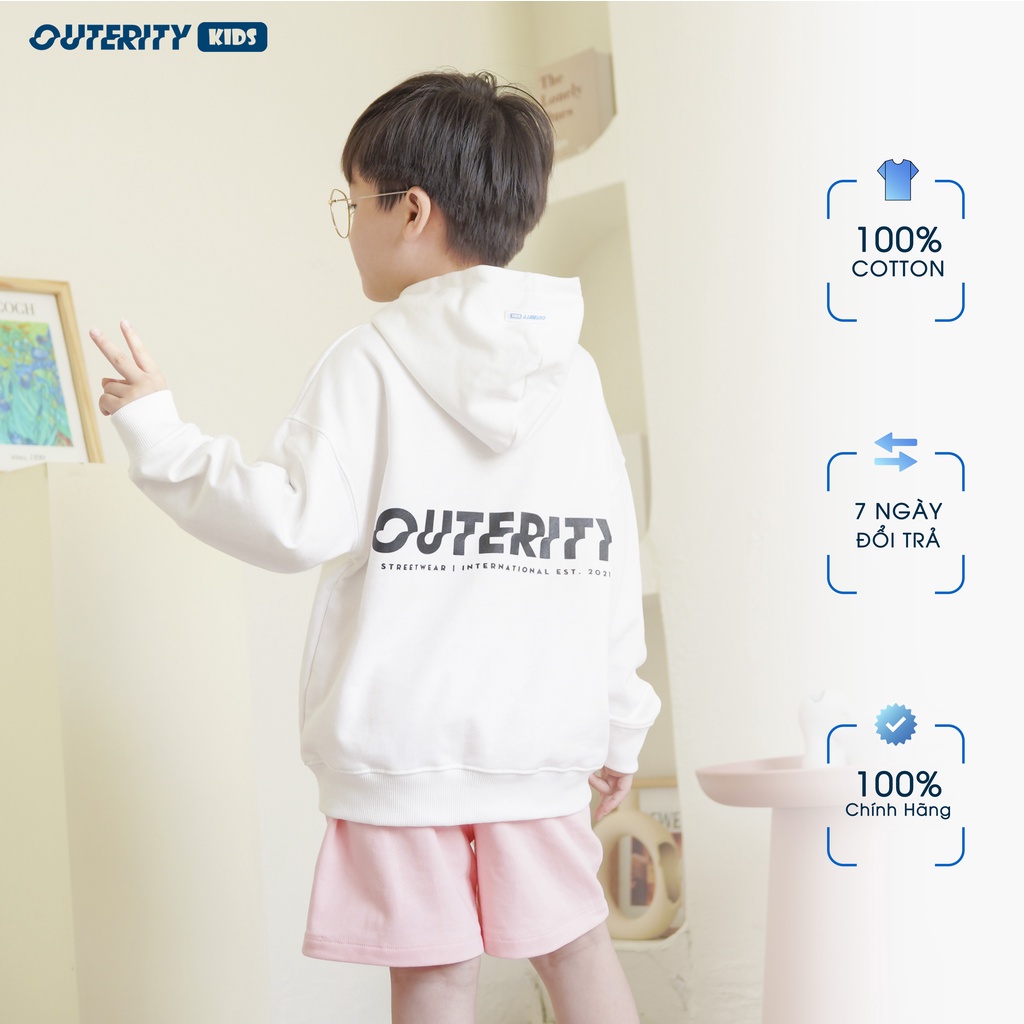 Áo Khoác Hoodie Trẻ Em Outeritykids Trắng / Nỉ Chân Cua - Ork202