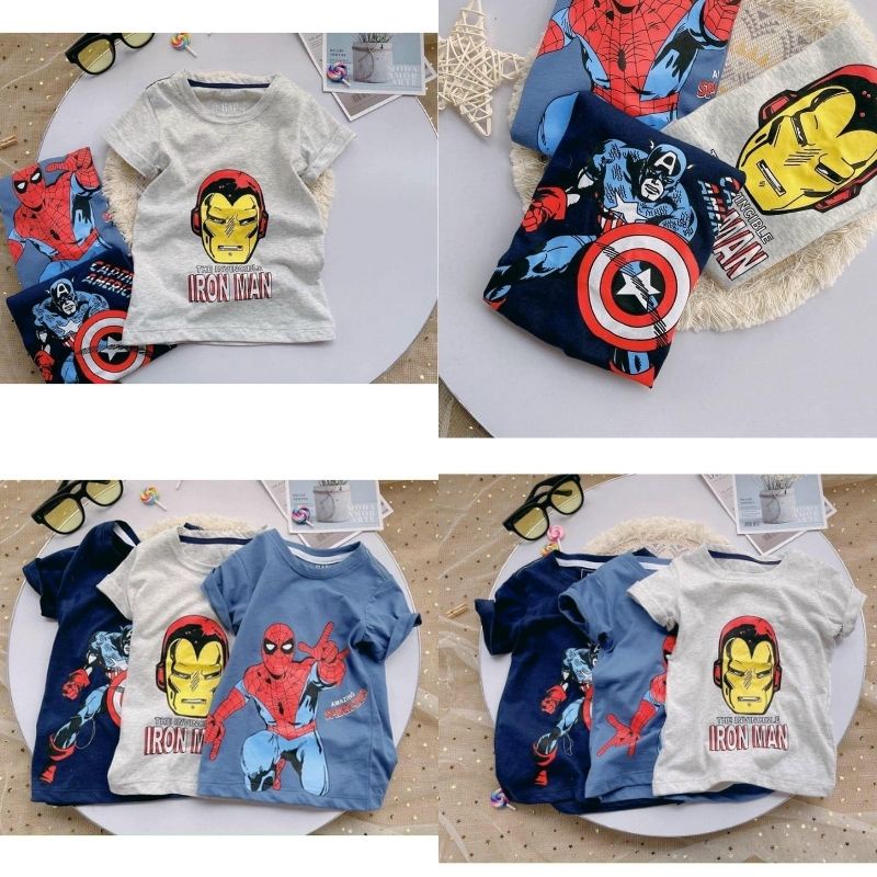 Combo 3 áo thun bé trai H.M marval chất cotton 4 chiều mềm mịn siêu mát mặc hè JIMADO E2.083.100