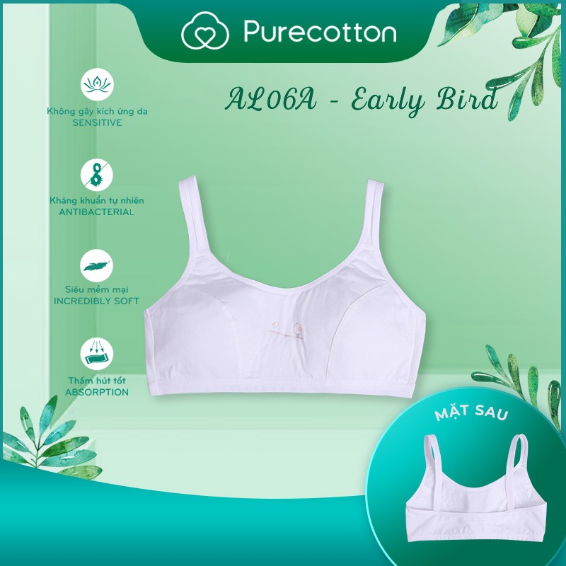 Áo lá học sinh Purecotton cho bé gái mới lớn chất liệu cotton cao cấp kiểu dáng chui đầu không đệm PC001