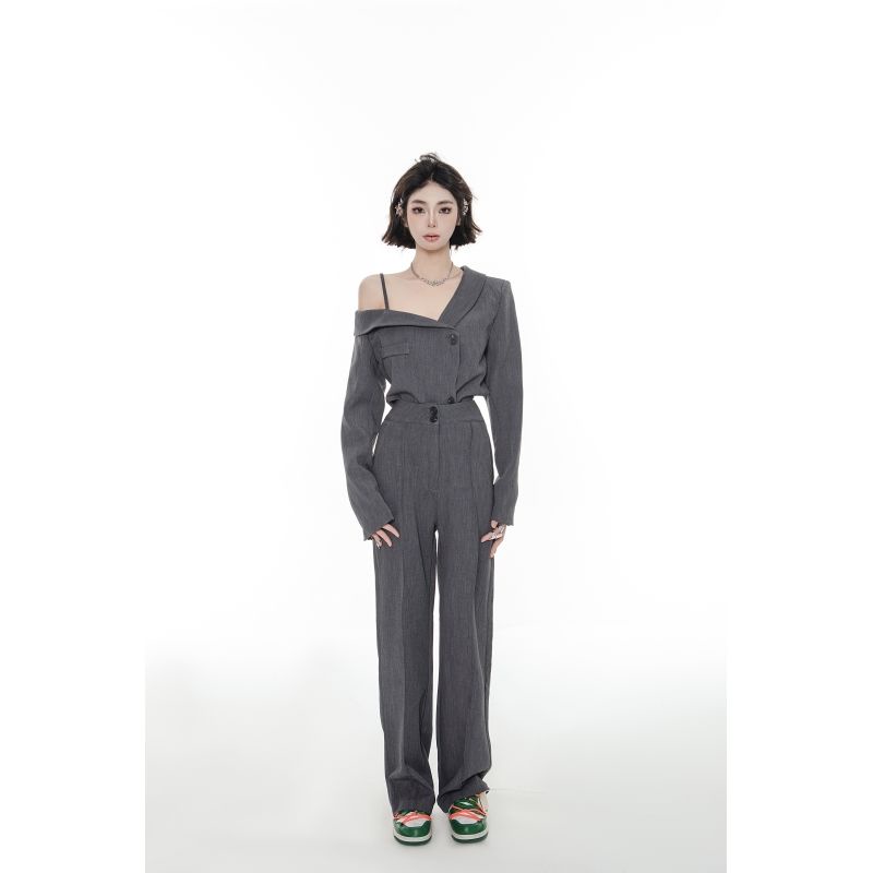 ♀◙◙Set Áo Trễ Vai + Quần Dài Lưng Cao Thời Trang Nữ