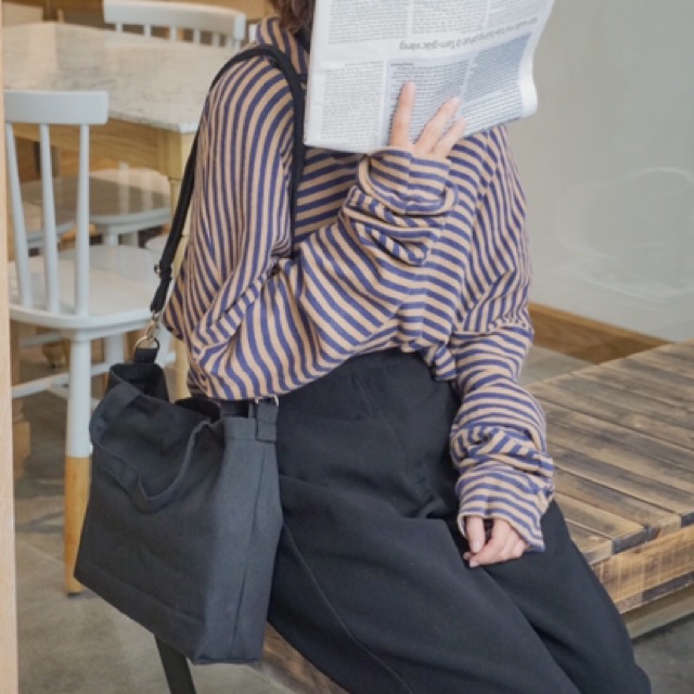 Túi vải đi học đeo chéo và xách tay chất liệu canvas unisex cho nam và nữ - May's totebag 2in1 trơn
