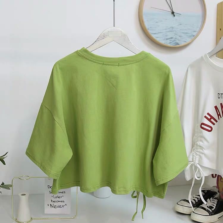 Áo croptop thun ngắn dáng rộng dây rút thời trang WANGJIAO ZHAN dành cho nữ