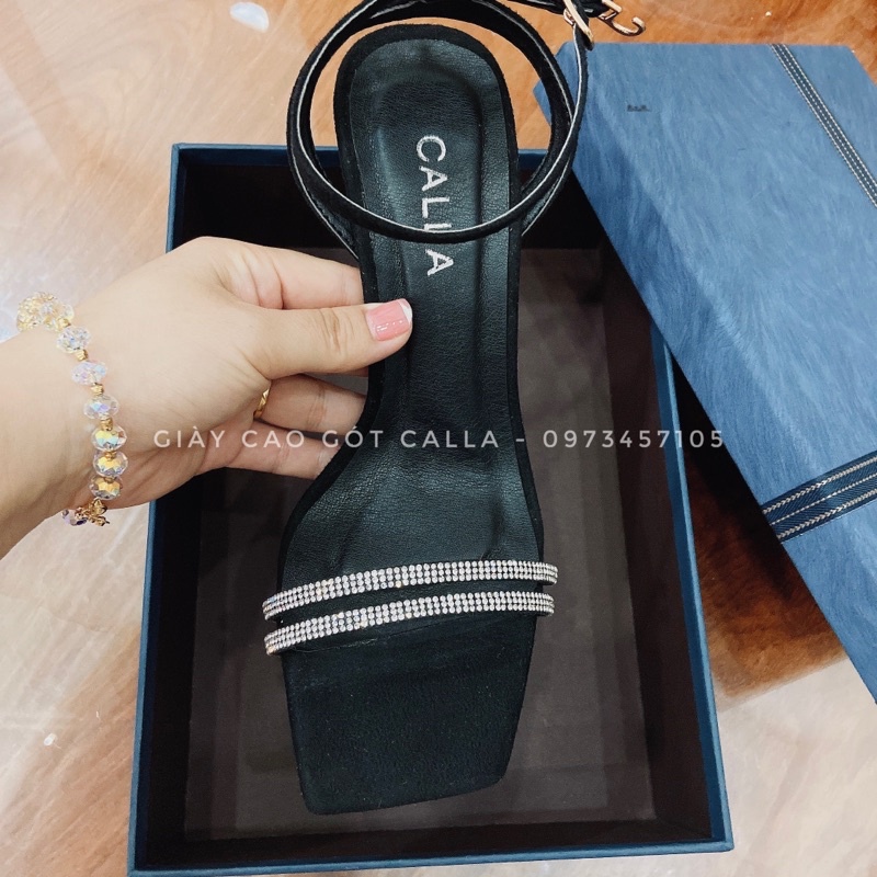sandal mũi vuông 2 dây đá sang trọng cao 8-9cm và 11-12cm