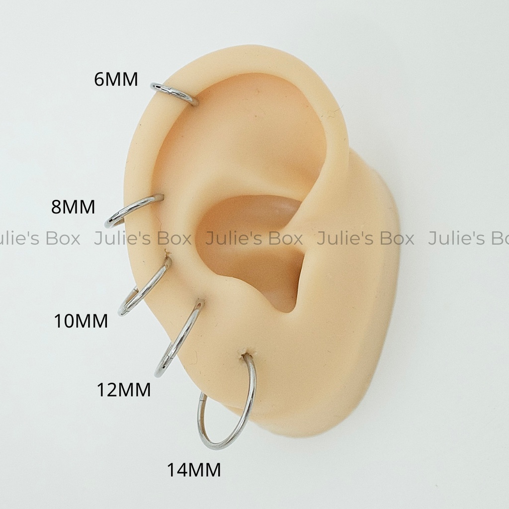 [1 CHIẾC] Khuyên Tai HOOP Dày 1.2MM Tròn Xỏ Nam Nữ Hình Unisex Titanium Julies Box 66 Không Ngứa Không Gỉ