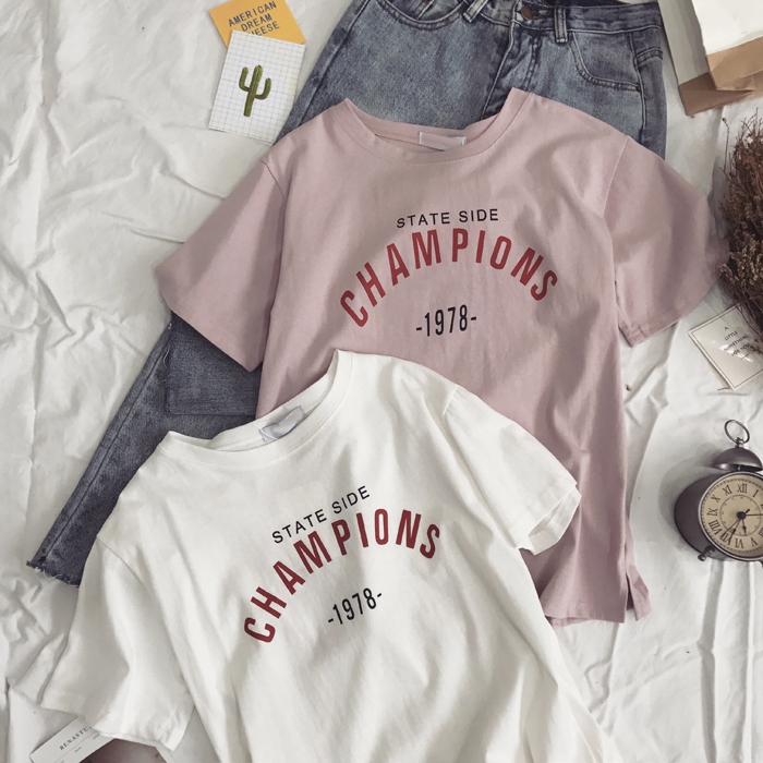 SUXI Áo thun nữ ngắn tay kiểu Hàn Quốc