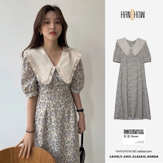 Đầm Nữ Tay Ngắn In Hoa Phong Cách Vintage Hàn Quốc 2022