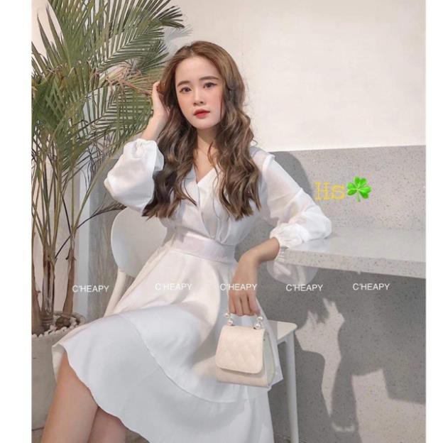 FREESHIP Váy Đầm Nữ Tay Điệu Cổ Chéo 2 Tầng - Đầm suông thời trang