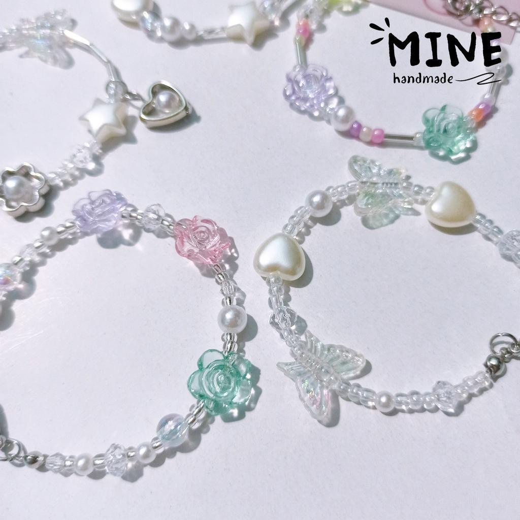 Vòng tay hạt cườm pastel hologram mix hoa tim sao phụ kiện thời trang Hàn Quốc dễ thương - Minehandmade