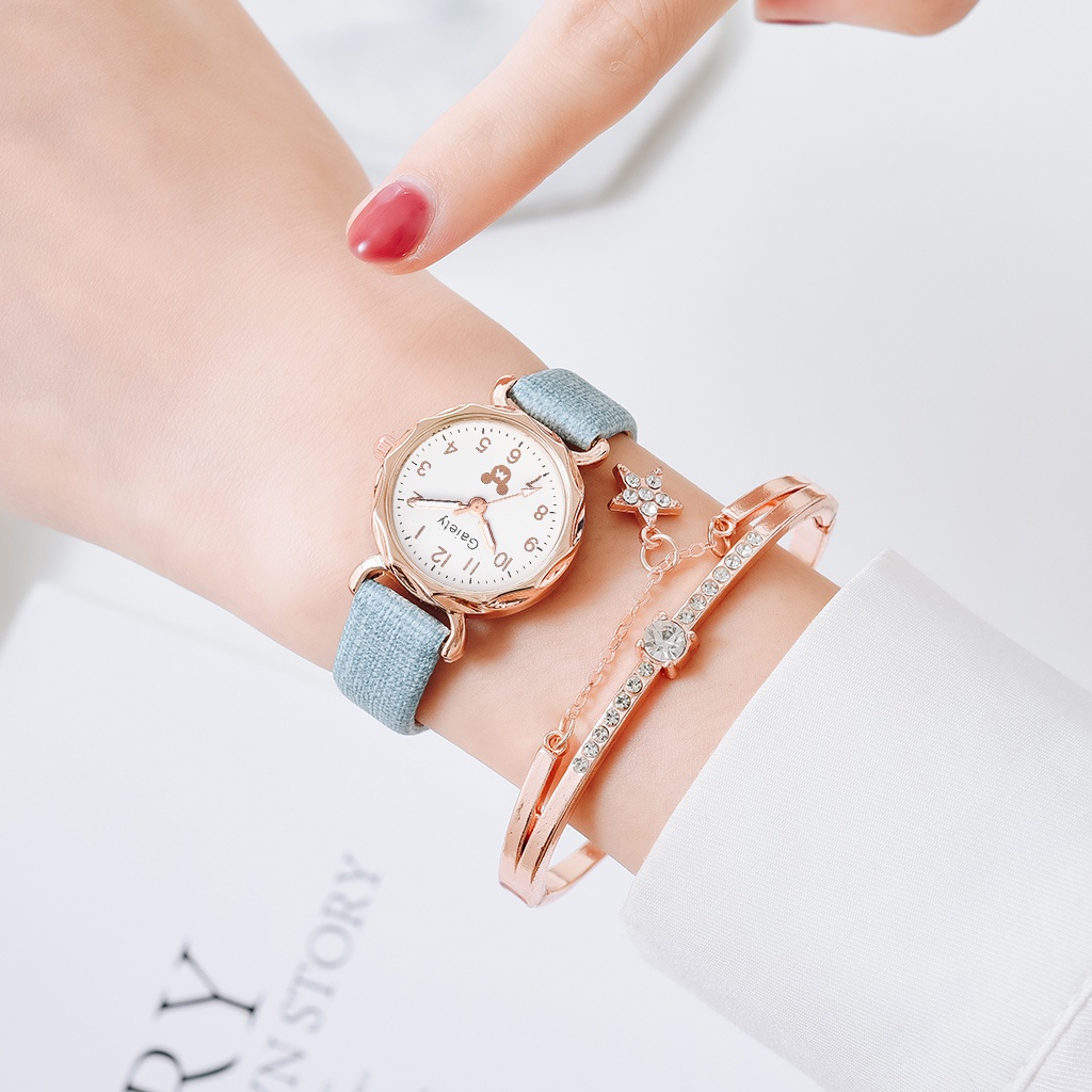 Đồng hồ đeo tay quartz mặt tròn dây da đơn giản dành cho nữ