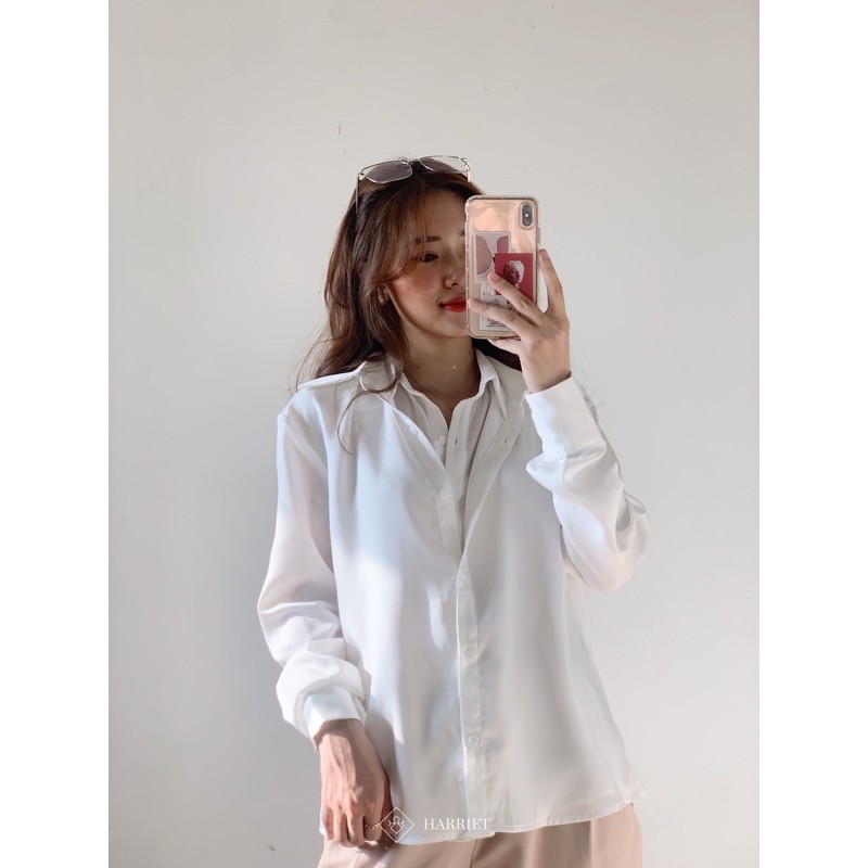 [Mã BMBAU50 giảm 7% đơn 99K] Áo sơ mi nữ trắng lụa cổ hai lớp Double Layer Harriet