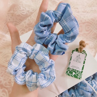 CỘT TÓC VẢI SCRUNCHIES CARO BLUE GIRL KÈM ẢNH THẬT