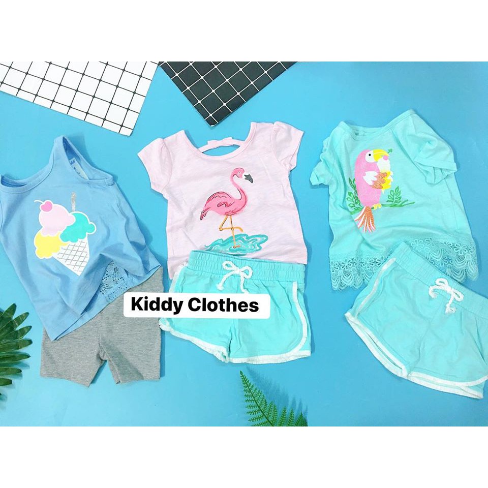 Bộ cotton cộc tay và sát nách bé gái