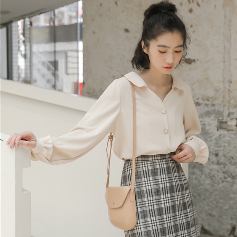 Áo kiểu nữ cổ V somi tay dài dáng suông Xuu Design, chất vải lụa mềm mịn công sở đẹp SP47