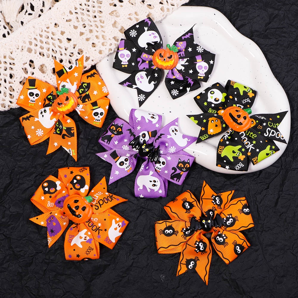 RainBow Bows 1 Kẹp Tóc Hình Bí Ngô / Nhện / Quả Bí Ngô Phong Cách Halloween Cho Bé Gái