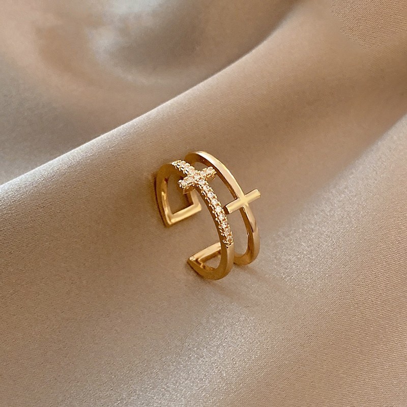 Nhẫn hai lớp đính đá zircon thiết kế sang trọng thời trang Hàn Quốc cho nữ