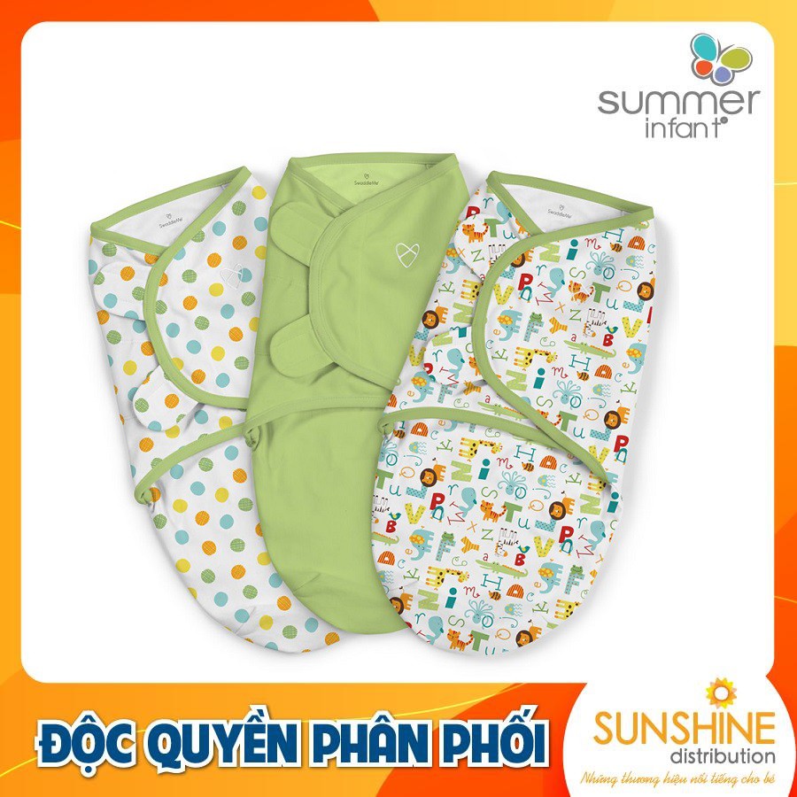 Set 3 chăn quấn Summer Infant, chất liệu cotton (sizeS/M/L - USA)