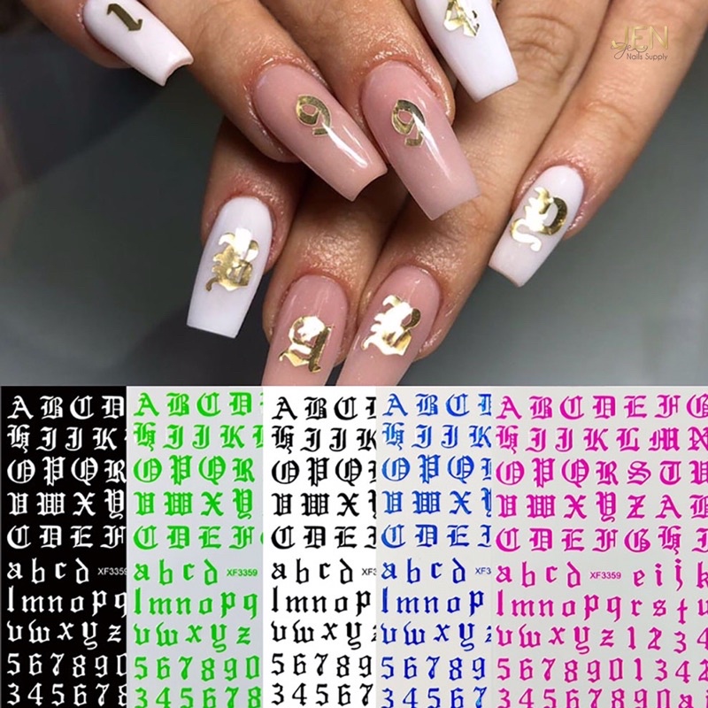 Sticker dán móng Chữ và số la tinh-hình dán nail