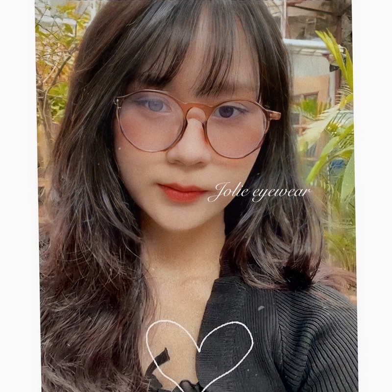 Kính không độ, gọng kính cận đa giác nhựa dẻo tròn Hàn Quốc Jolie eyewear 3374 chống ánh sáng xanh, UV400