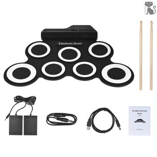 COD☆ Compact Size Portable Digital Electronic Roll Up Drum Set Kit 7 Silicon Drum Pads USB Powered wi