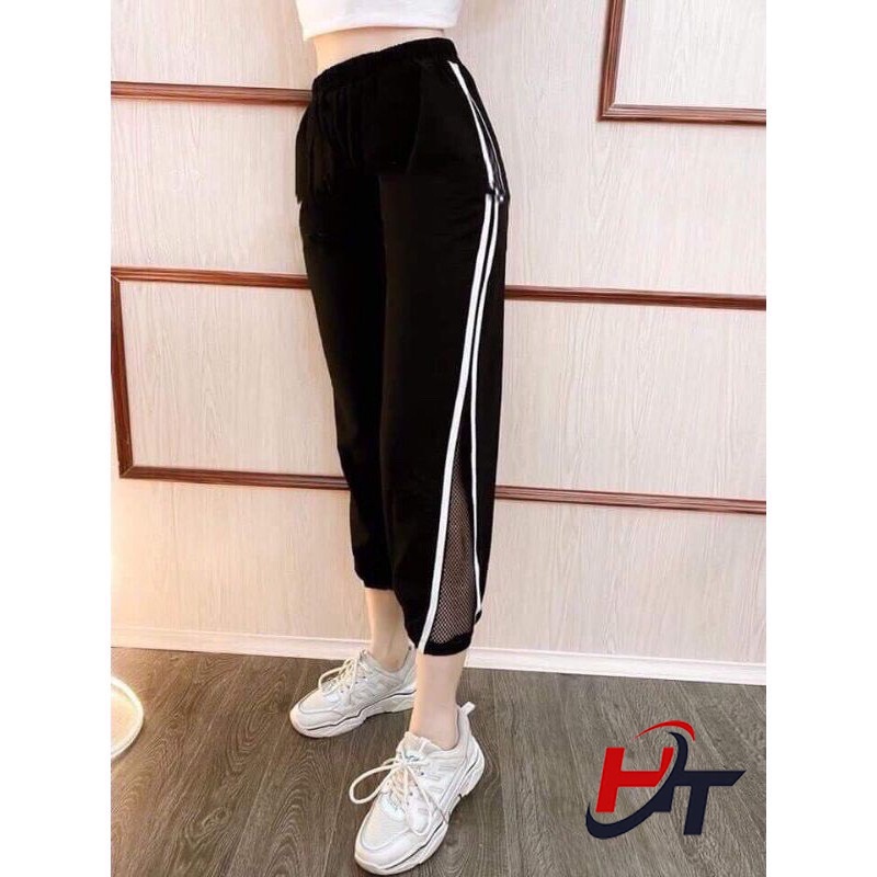 Quần baggy nữ vải đũi phối lưới GT 6