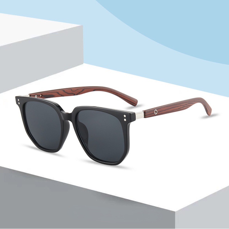 (YUZHU) Kính Râm Gọng Vuông Oversize Màu Nâu Họa Tiết Vân Gỗ Phong Cách Retro Thời Trang Mới