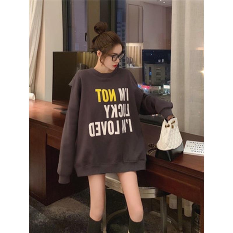 Áo Nỉ Dài Trung Bình Dáng Rộng Lót Lông Cừu Dày Dặn Xẻ Tà Cỡ Lớn Thời Trang Thu Đông Hàn Quốc Cho Nữ Niche