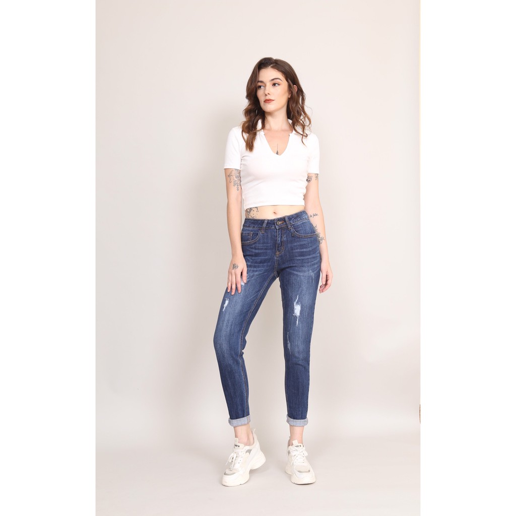 Quần Jean Nữ Boyfriend baggy Rách co dãn pk CT JEANS