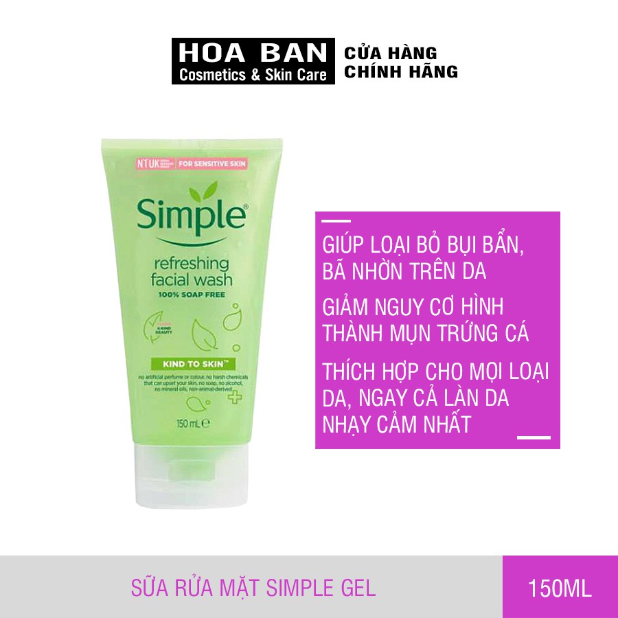 Sữa rửa mặt Simple giúp da sạch thoáng Refreshing Facial Wash Simple không chứa xà phòng 150ml | BigBuy360 - bigbuy360.vn