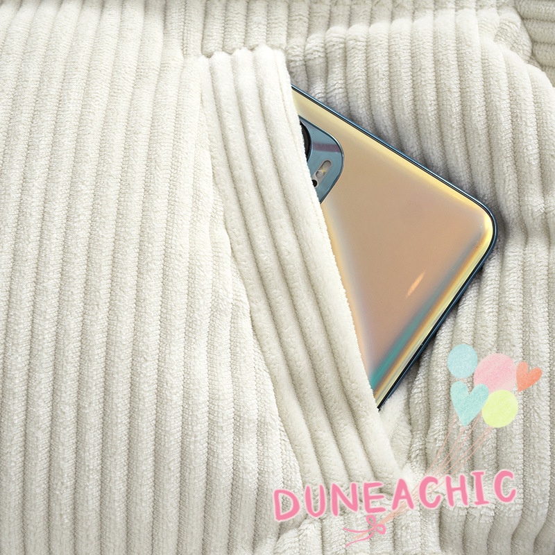 DUNEA Áo Khoác Phao Cổ Lọ Tay Dài Kẻ Sọc Phối Túi Cá Tính Cho Nữ