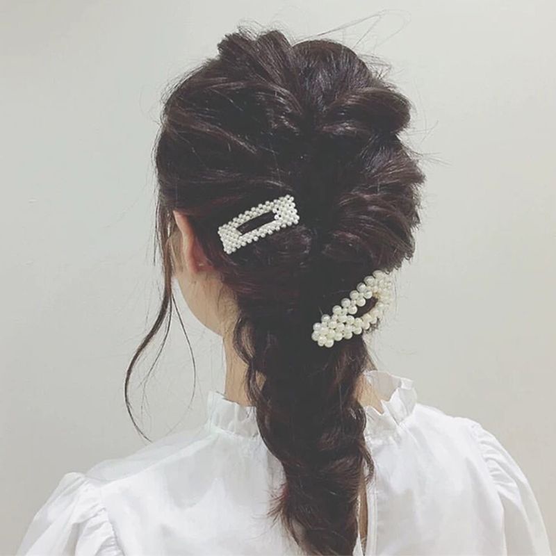 Bộ 2 Kẹp Tóc BB Đính Ngọc Trai Giả Lấp Lánh Phong Cách Hàn Quốc Ngọt Ngào Cho Nữ