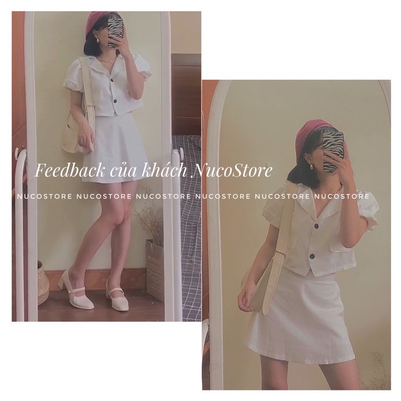 Set Áo Croptop Tay Bồng Kèm Chân Váy Cạp Trước Chun Sau, Set Áo Cổ Vest Chân Váy | BigBuy360 - bigbuy360.vn