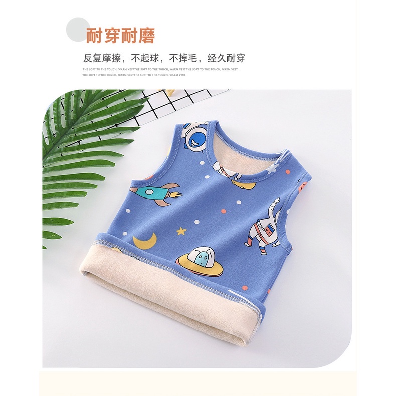 Áo không tay lót nhung giữ ấm in họa tiết dễ thương phong cách Hàn Quốc cho bé 80-150CM