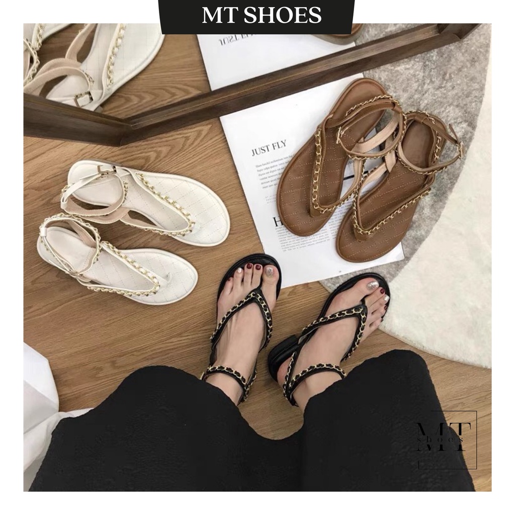 Sandal xỏ ngón Hiền Hồ quai da phối xích đế trần chỉ Hot Hit form chuẩn bền đẹp đi êm chân kèm ảnh thật