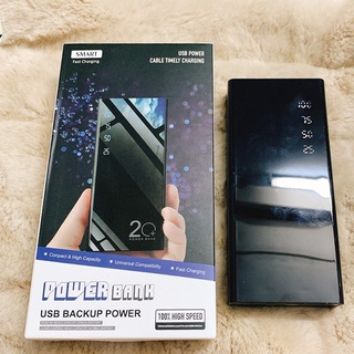 SẠC DỰ PHÒNG MẶT KÍNH CÓ ĐÈN [BH lỗi 1 đổi 1] Tích Hợp Sạc Nhanh Fast Charge Mặt Kính Đen hiển thị % pin.2 Cổng USB