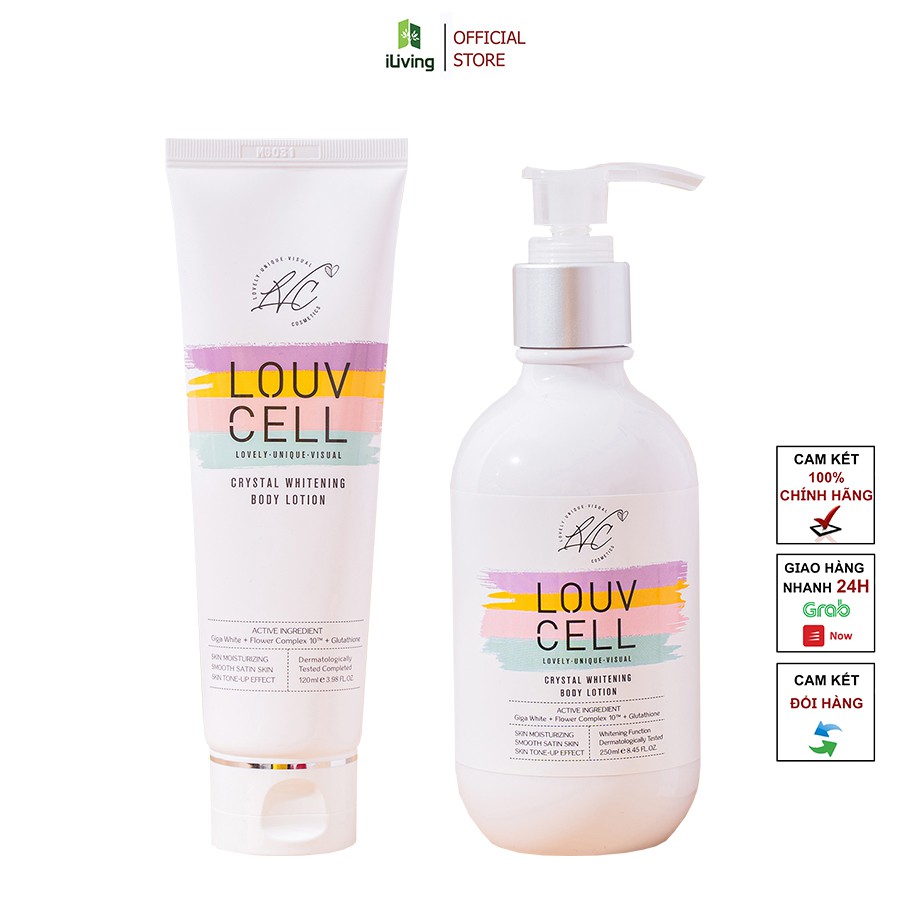 Combo kem dưỡng ẩm trắng da body Louv Cell Crystal Whitening Body Lotion (120ml+250ml) ILIVING-LOUDTBTC