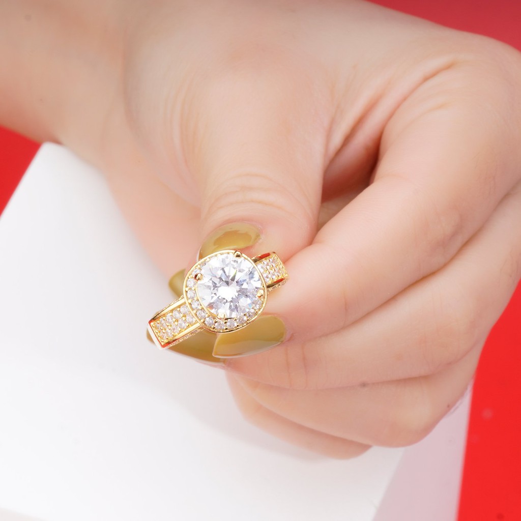 Nhẫn nữ UHA mạ vàng 18K đính đá CZ N522152-140